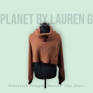 Planet by Lauren G Rust Brown Oversized Cropped Cowl Neck Sweater One Size